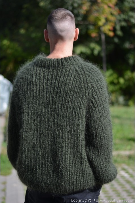 Double-headed Arrow Green Mohair Sweater For Men Women Loose Pullover Autumn Winter Jersey